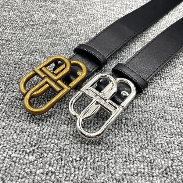 Balenciaga BB Logo Buckle Leather Belt Black - 23