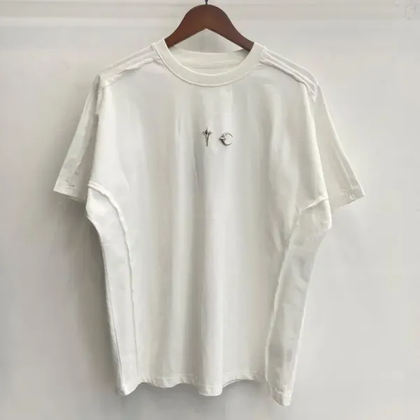Design Minimalist Embroidered Star and Moon White T-Shirt Tops.t Shirts - 1
