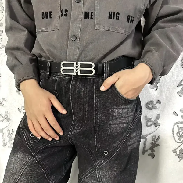 Balenciaga BB Logo Buckle Leather Belt Black - 9
