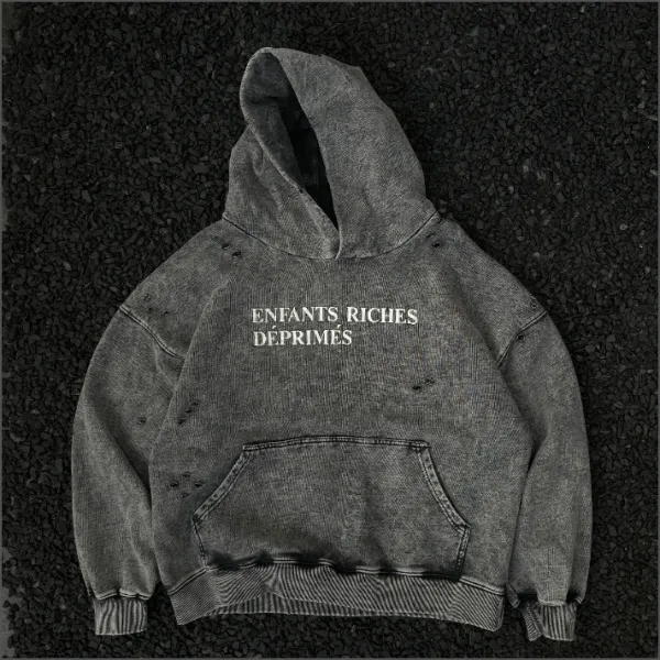 Design e.r.d Graphic Distressed Hoodie Brown - 7