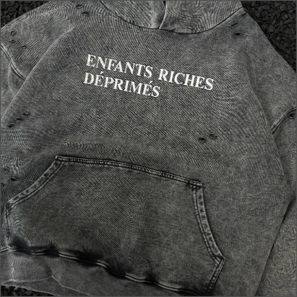 Design e.r.d Graphic Distressed Hoodie Brown - 9