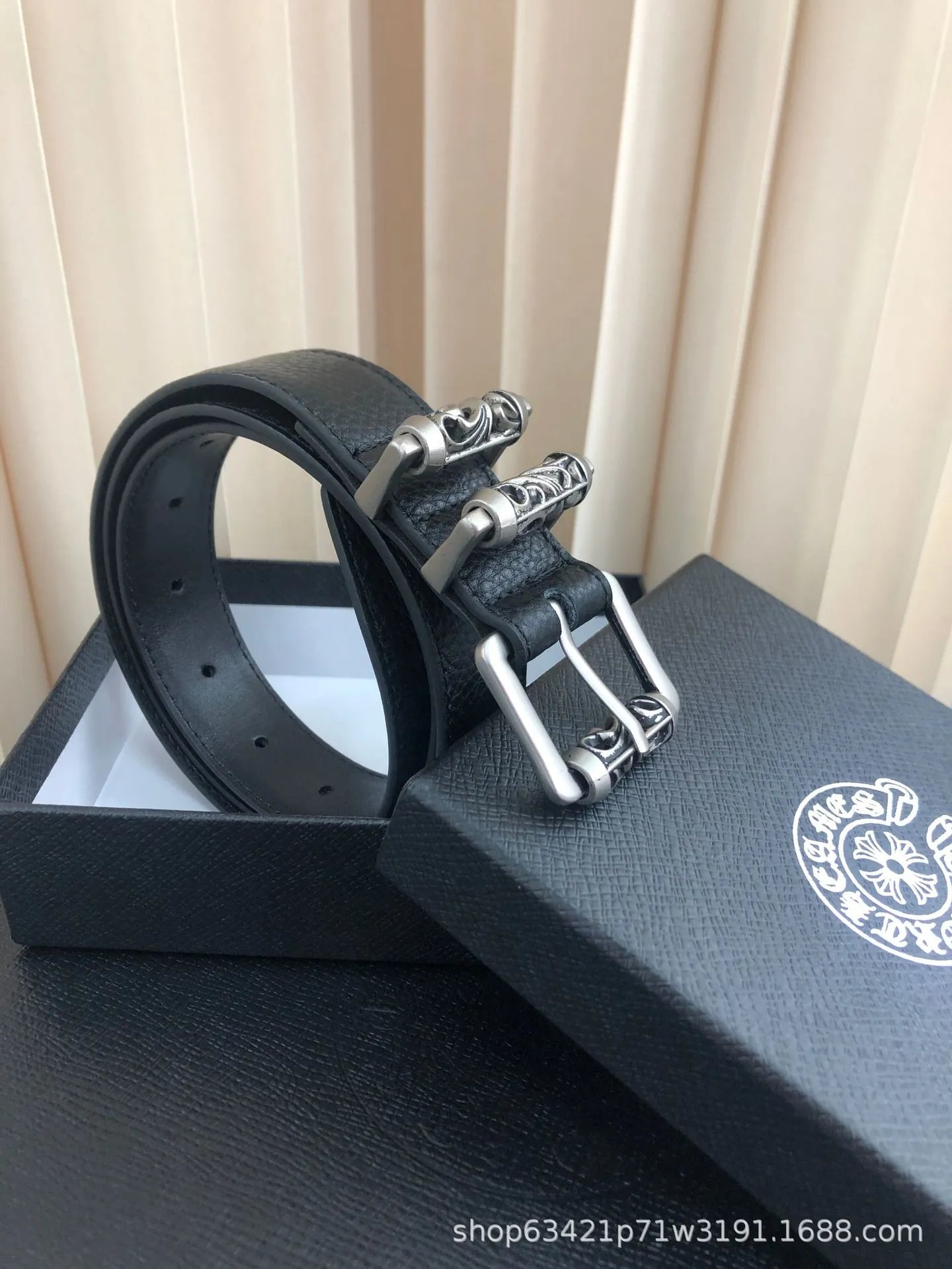 Chrome Hearts Double Stud Leather Belt Black - 3