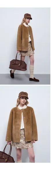 Design Faux Fur Coat Brown Outerwear - 12