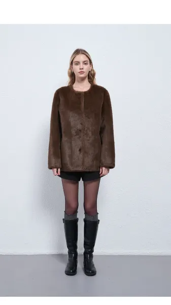 Design Faux Fur Coat Brown Outerwear - 15