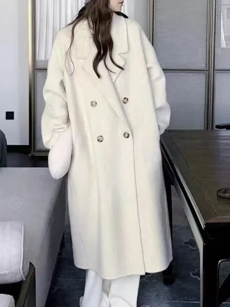 Design Oversized Double-Breasted Wool Coat Beige Outerwear - 1