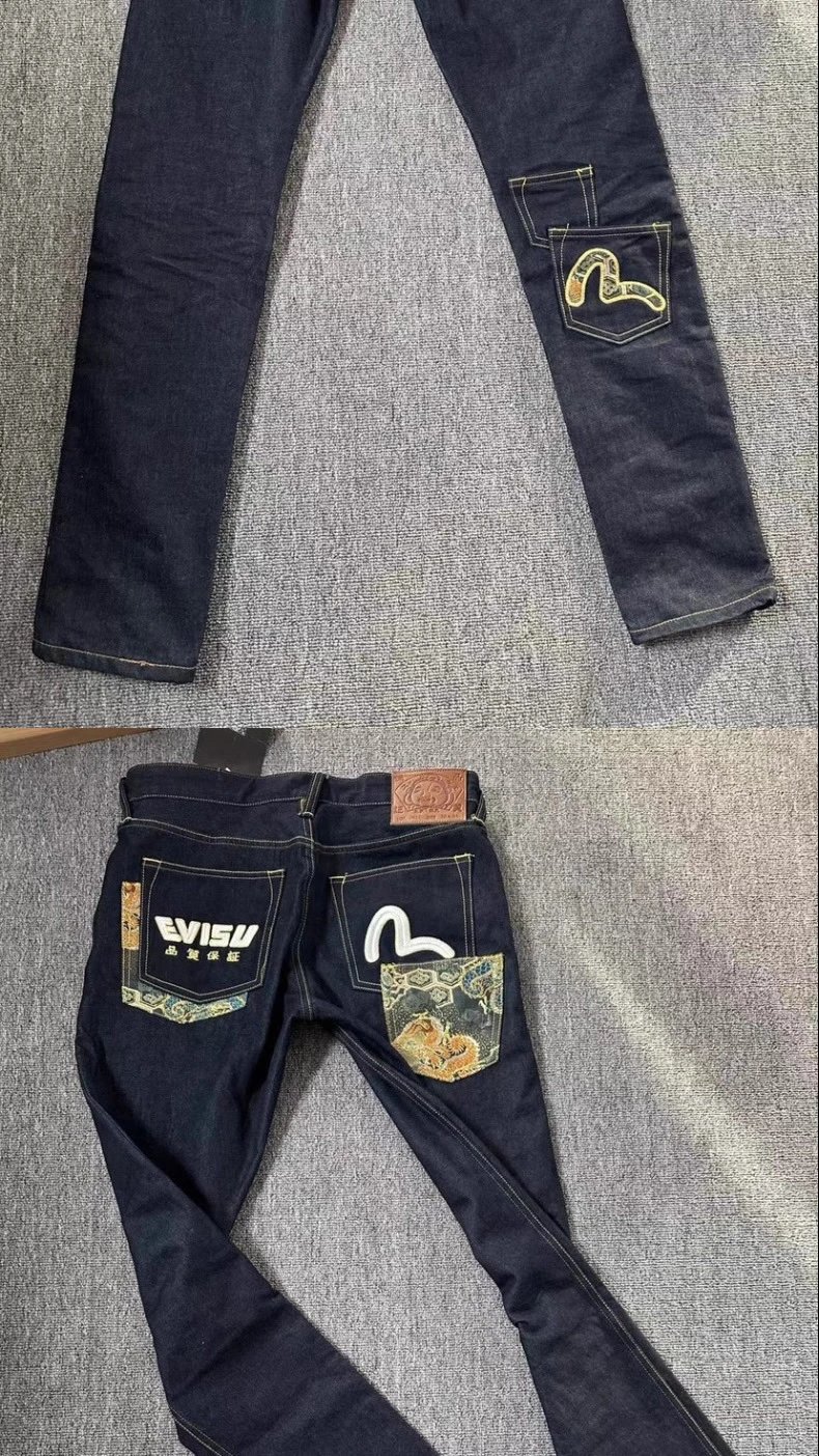 Evisu Fujiko Dragon Embroidered Denim Jeans Navy - 3