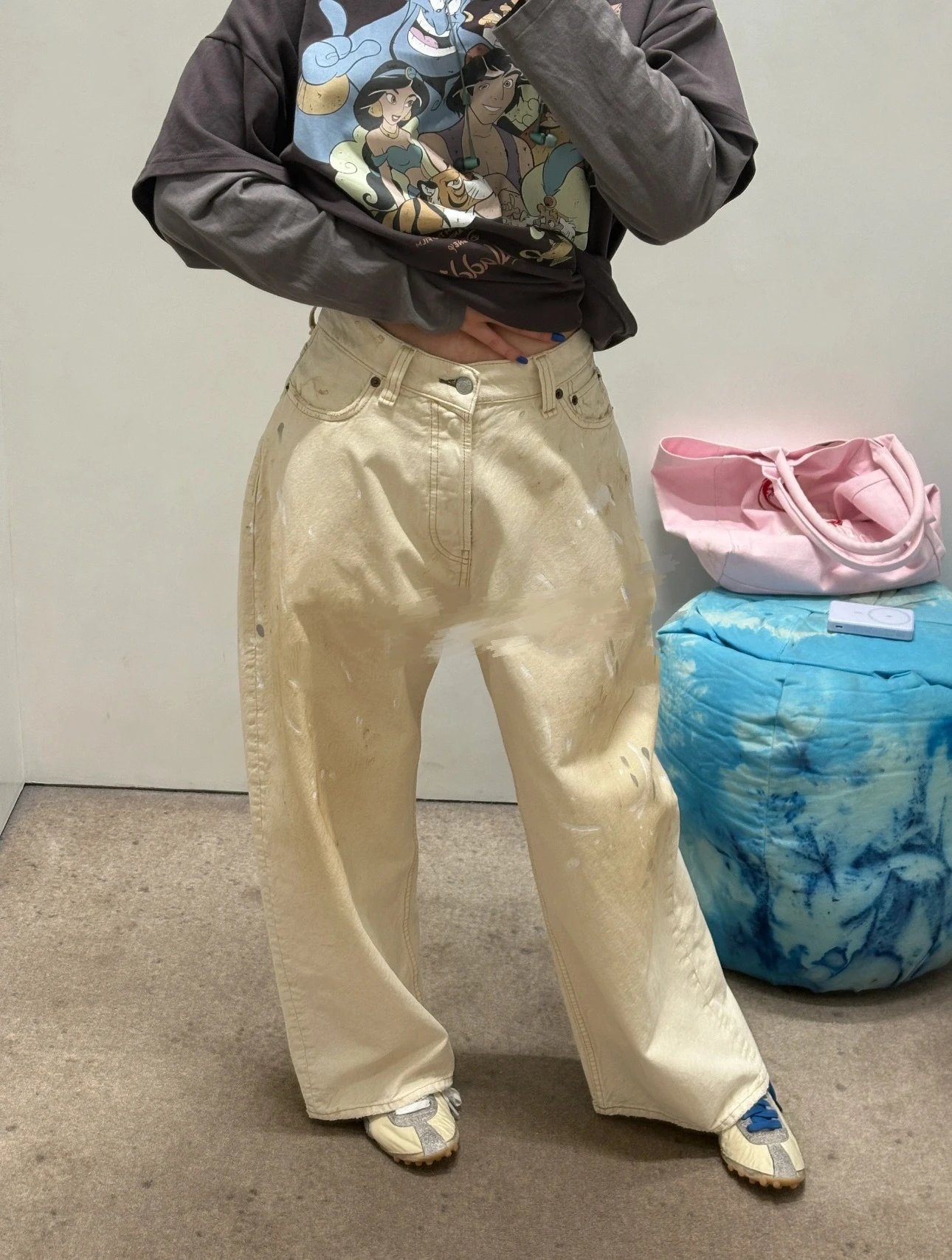 Design Wide-Leg Denim Pants with Patch Pockets Off-White Jeans - 14