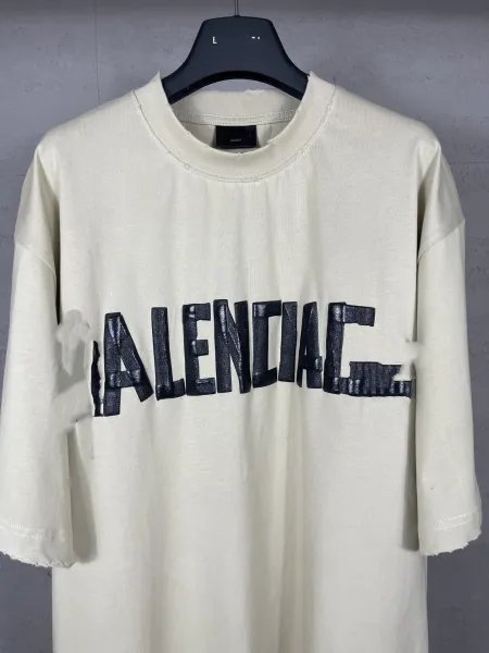 Balenciaga Logo Print Oversized T-Shirt Beige - 12