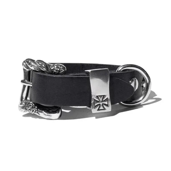 Chrome Hearts Iron Cross Leather Bracelet Black Jewelry - 6