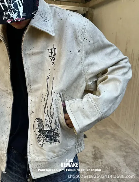 Enfants Riches Déprimés Paint-Splatter Leather Jacket Beige Outerwear - 9