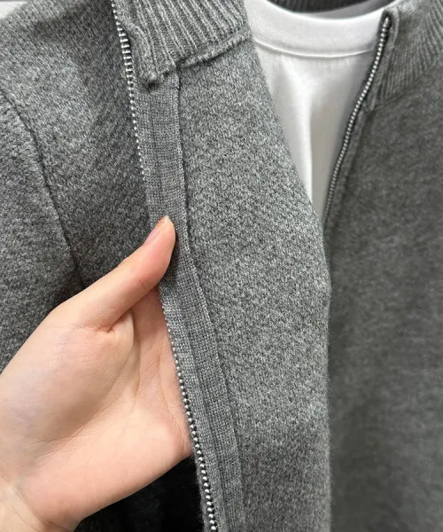 Design Stand-Up Collar Zip-Up Knit Sweater Gray - 13