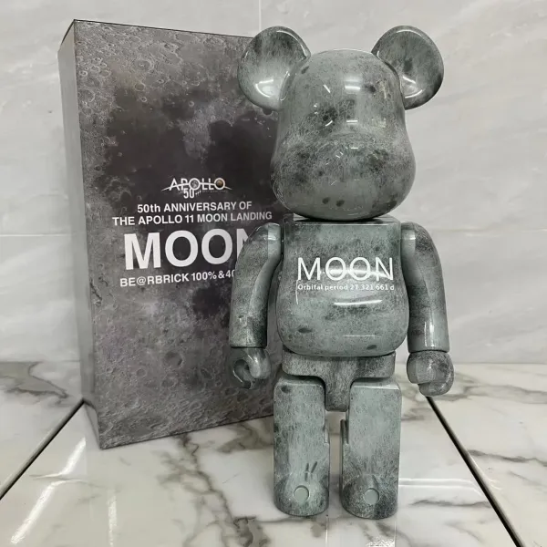 Medicom Toy x NASA Apollo 11 50th Anniversary Moon BE@RBRICK 100% & 400% Gray Marble Collectible Figure Accessories - 1