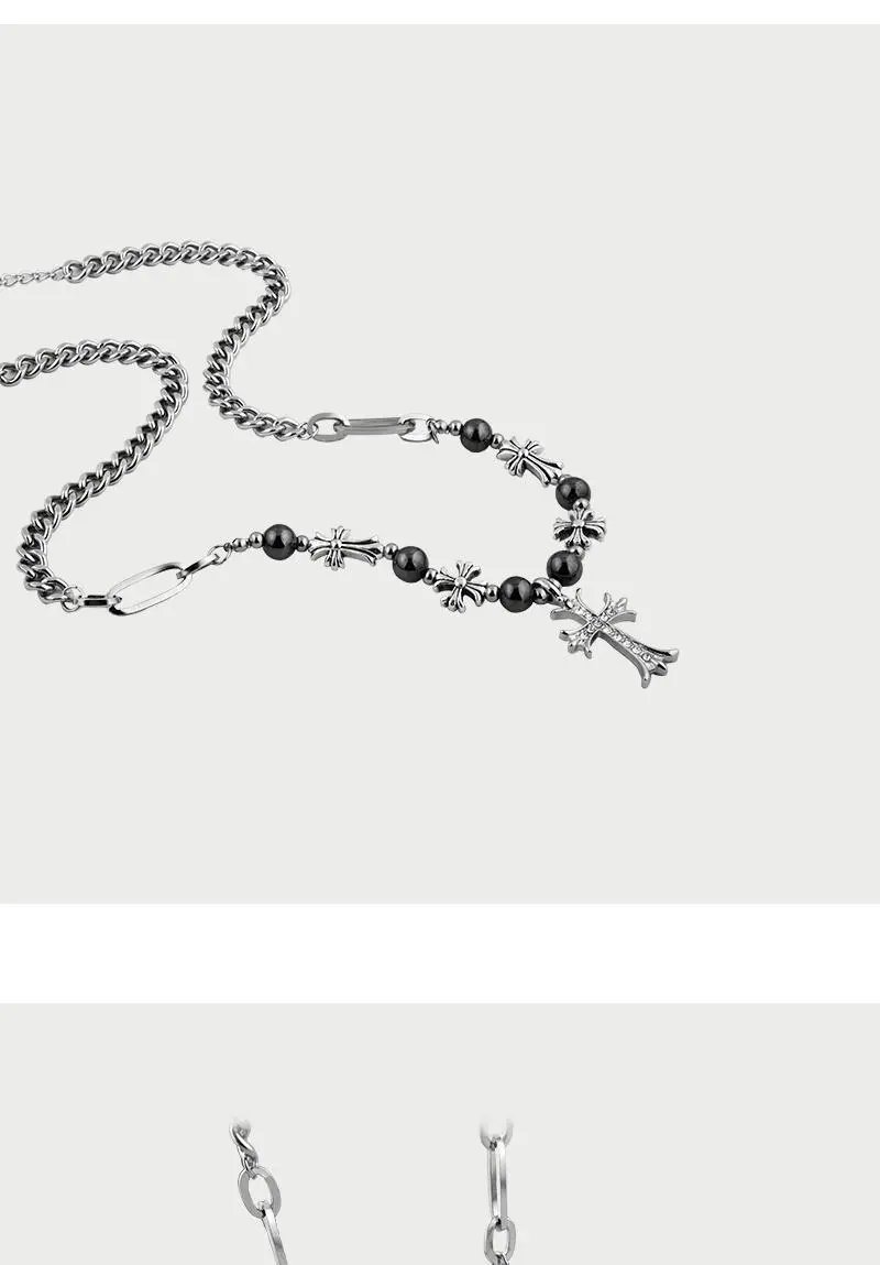 Design Cross-Embellished Beaded Bracelet Set Black and Clear Jewelry - 4