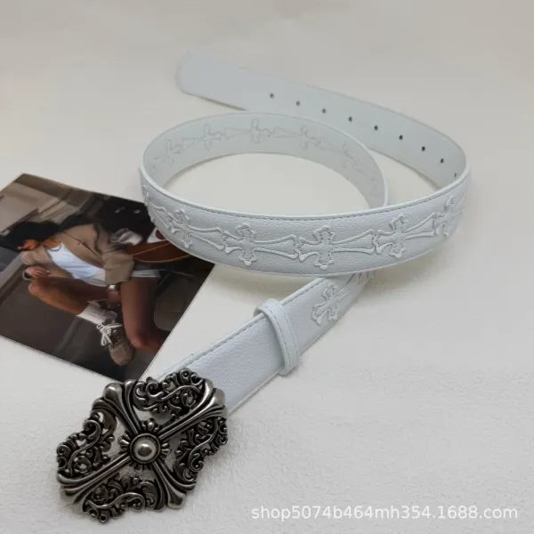 Chrome Hearts Cross-Embossed White Leather Belt - 1