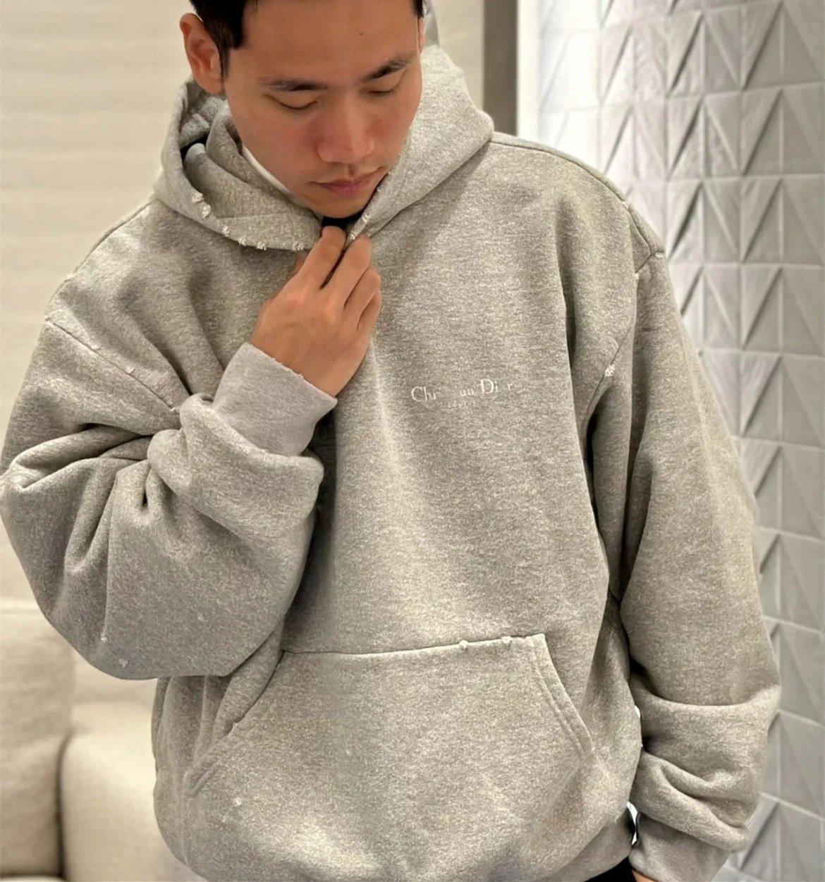 Dior Gray Distressed Hoodie - 7