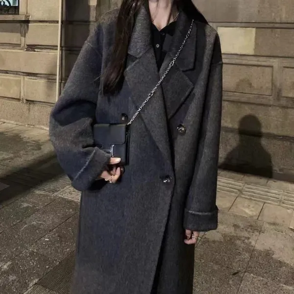 Design Oversized Double-Breasted Wool Coat Beige Outerwear - 7