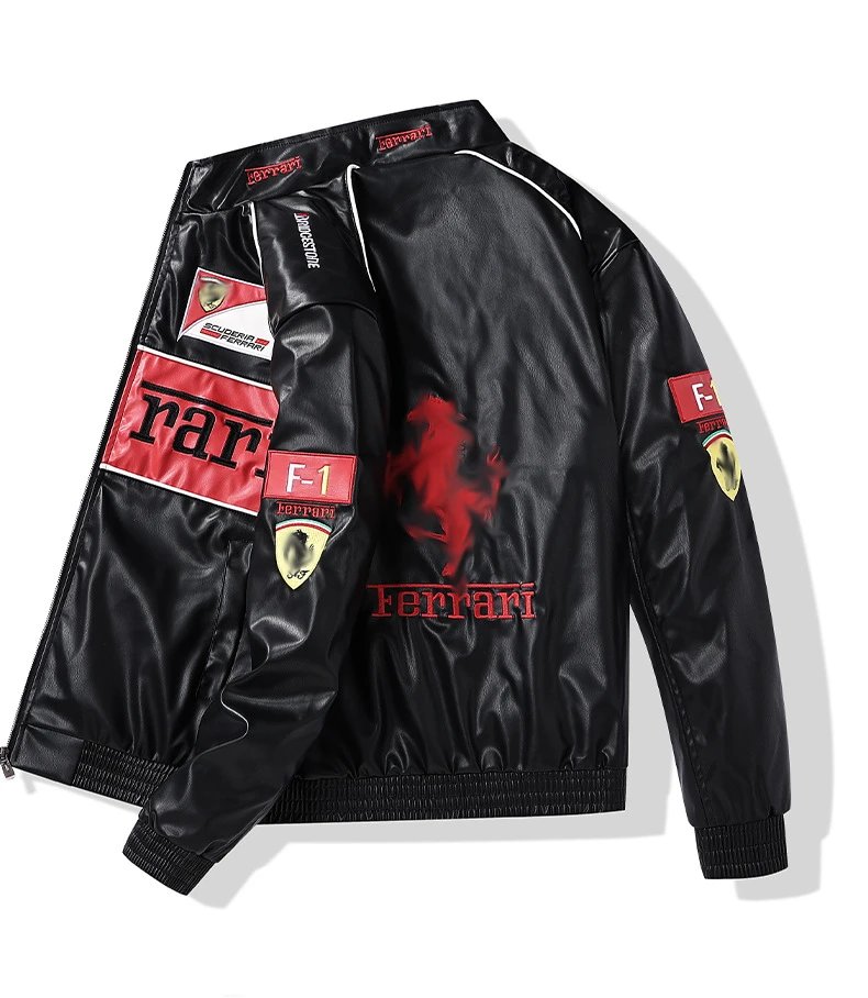 Ferrari Scuderia Racing Jacket Black Red Leather Jacket - 10