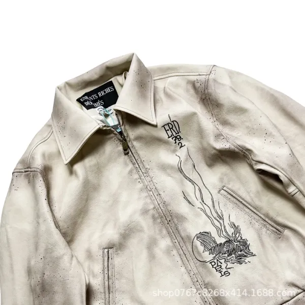 Enfants Riches Déprimés Paint-Splatter Leather Jacket Beige Outerwear - 22