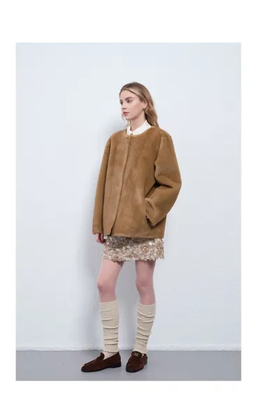 Design Faux Fur Coat Brown Outerwear - 14