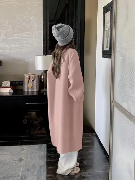 Design Oversized Double-Breasted Wool Coat Beige Outerwear - 5