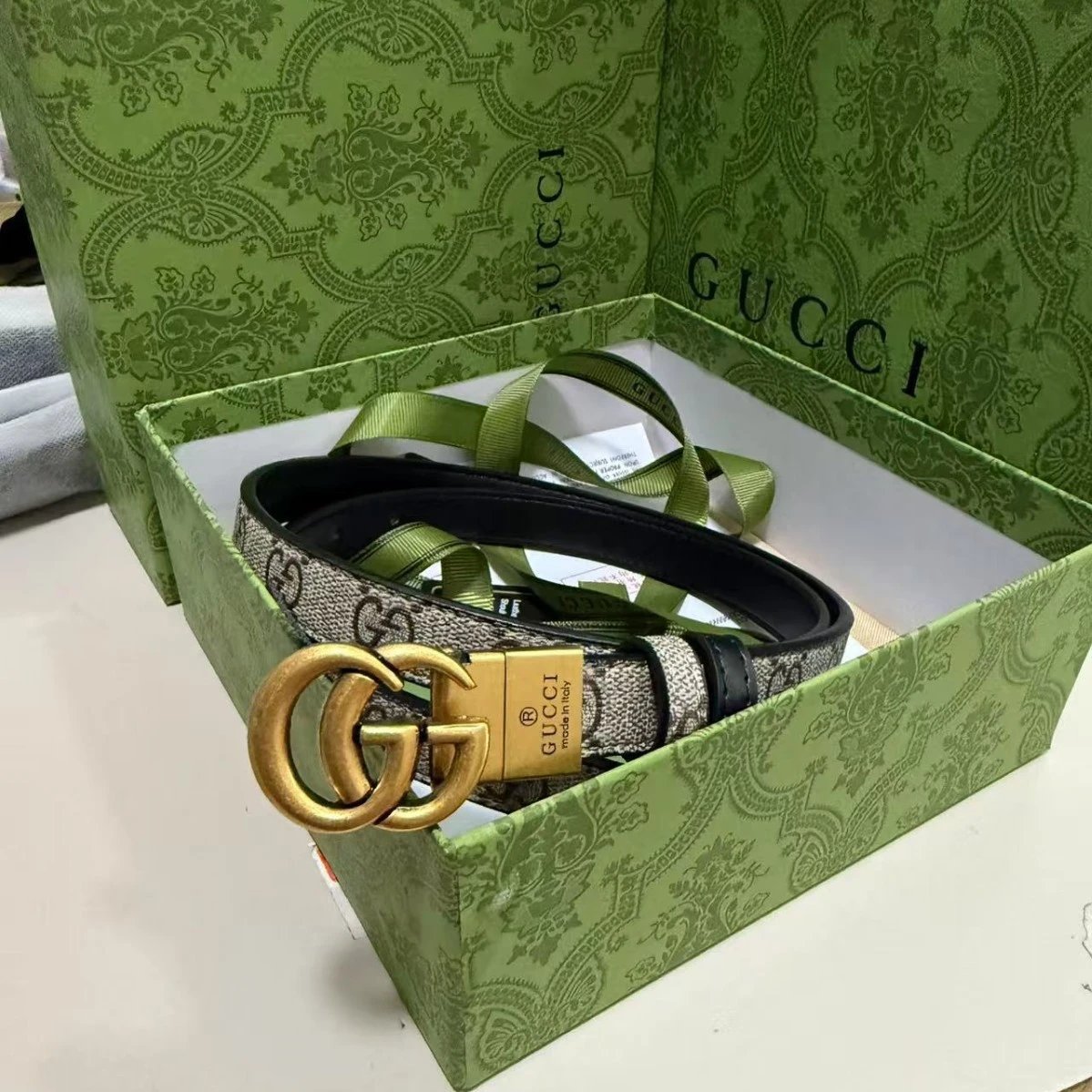 Gucci GG Marmont Web Belt Beige and Black Canvas Belt - 6