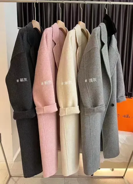 Design Oversized Double-Breasted Wool Coat Beige Outerwear - 6
