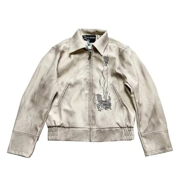 Enfants Riches Déprimés Paint-Splatter Leather Jacket Beige Outerwear - 1