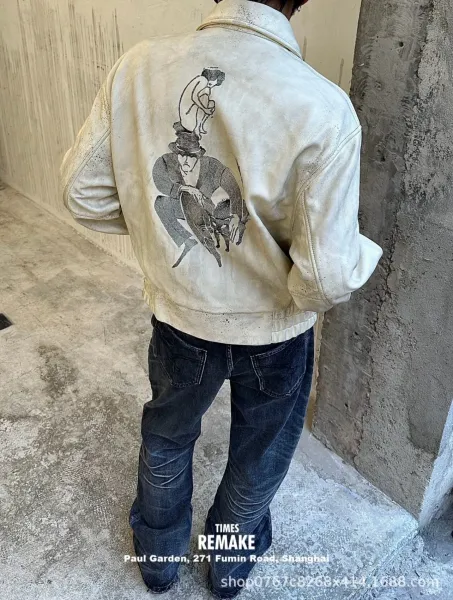 Enfants Riches Déprimés Paint-Splatter Leather Jacket Beige Outerwear - 8