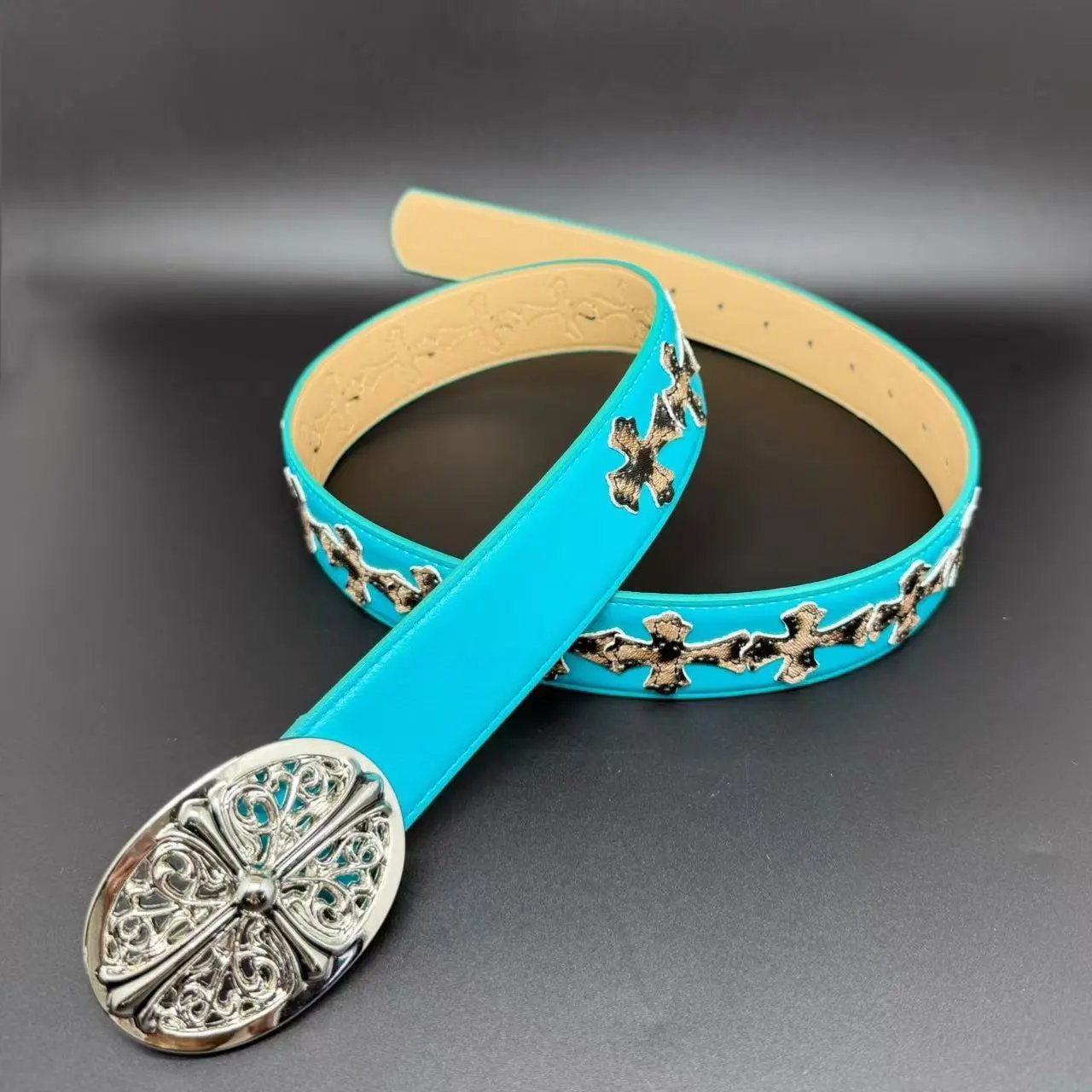 Chrome Hearts Cross-Embellished Turquoise Leather Belt - 2
