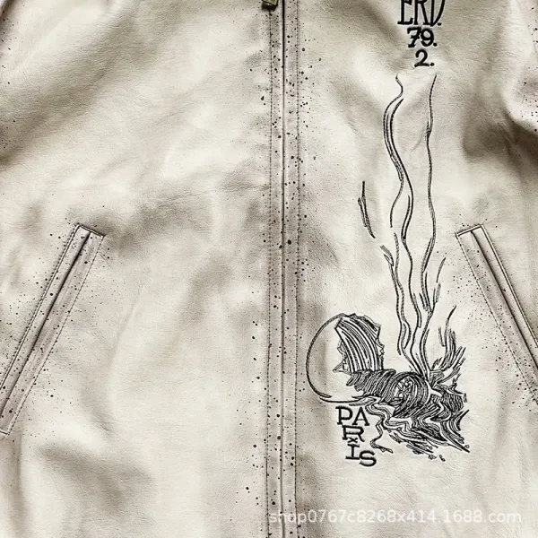 Enfants Riches Déprimés Paint-Splatter Leather Jacket Beige Outerwear - 24