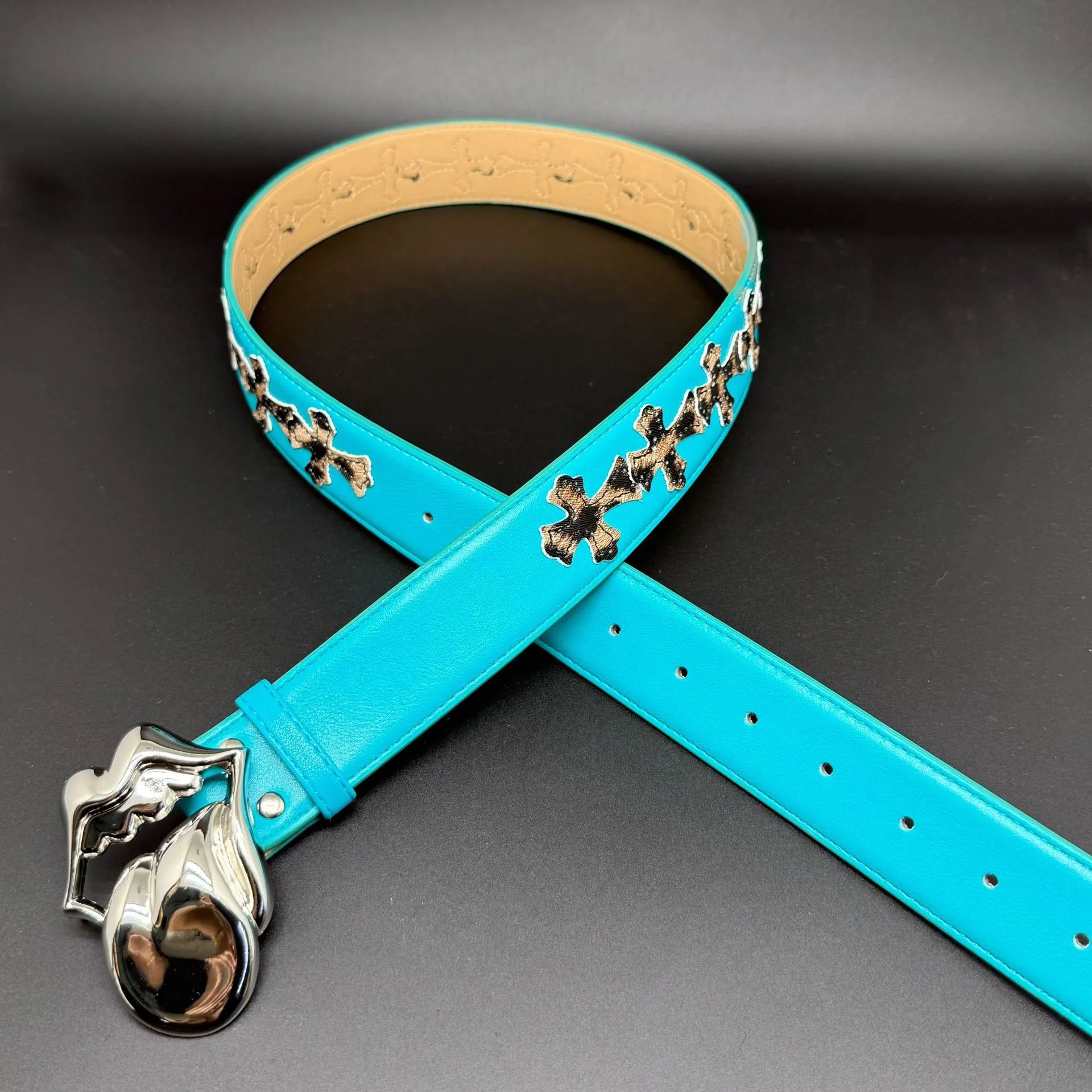 Chrome Hearts Cross-Embellished Turquoise Leather Belt - 8
