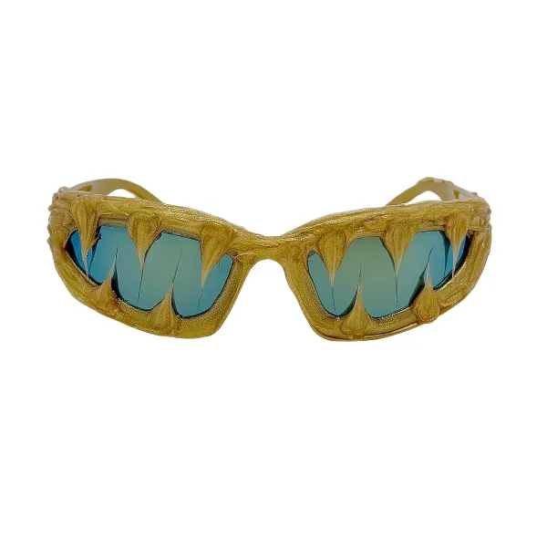 Design Monster Teeth Sunglasses Gold Blue Eyewear - 5