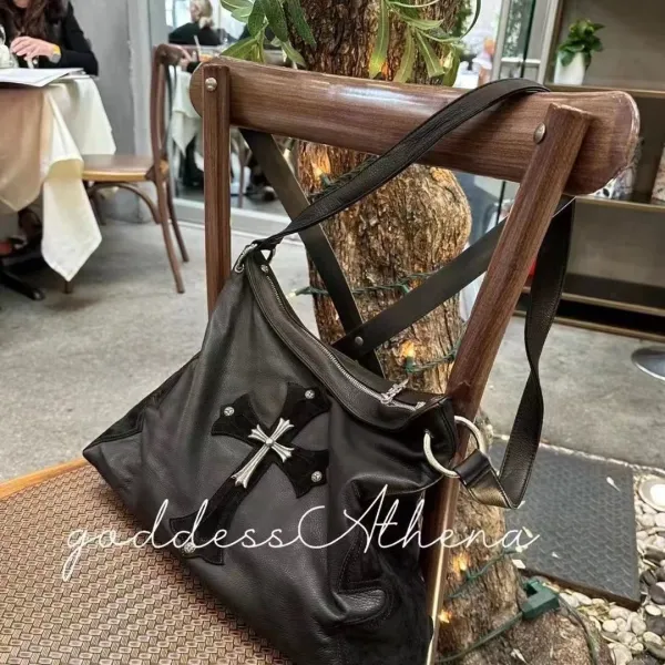 Chrome Hearts Cross-Embossed Leather Hobo Bag Black - 6