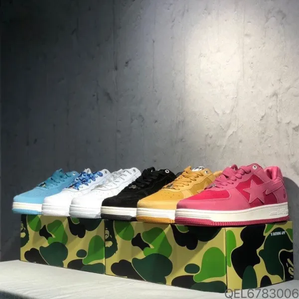 A Bathing Ape Bape Sta Low White Gray Black Sneakers - 2
