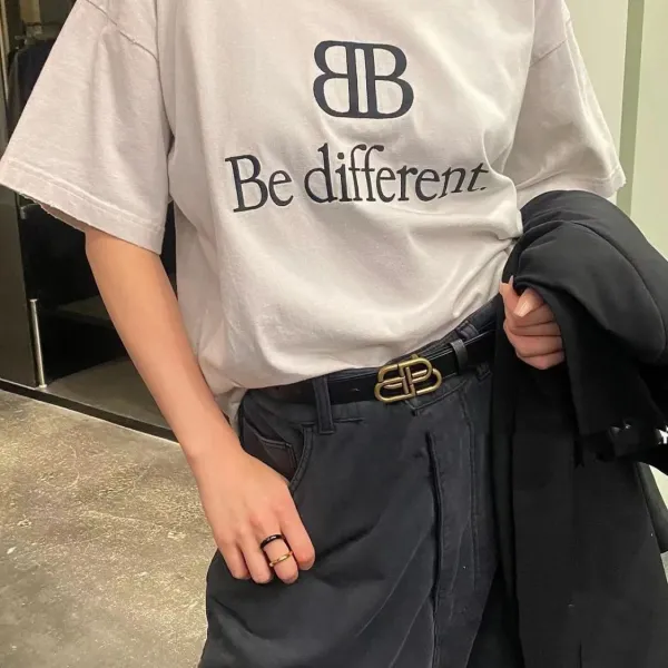 Balenciaga BB Logo Buckle Leather Belt Black - 14