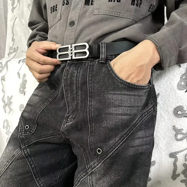 Balenciaga BB Logo Buckle Leather Belt Black - 8