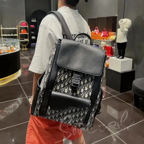 Dior Book Tote Backpack Black and Beige Oblique Print - 1