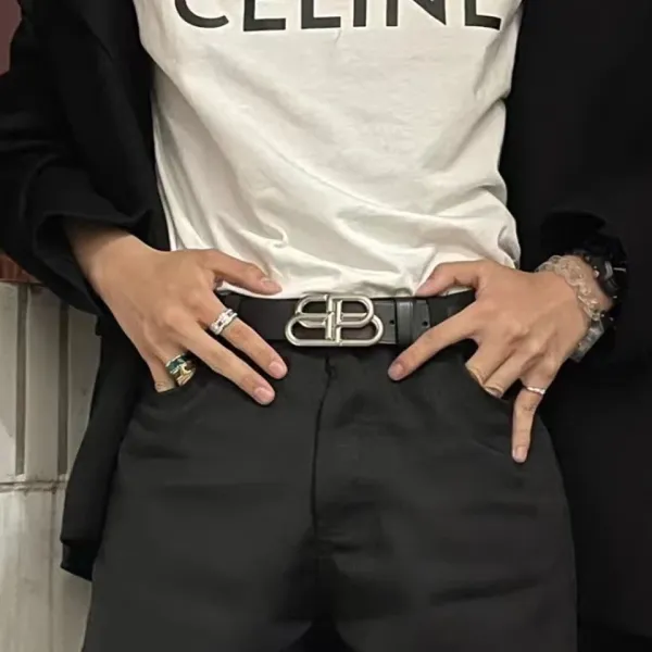 Balenciaga BB Logo Buckle Leather Belt Black - 16