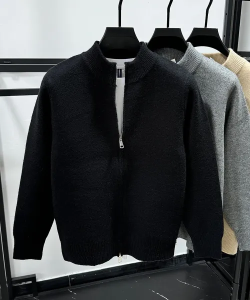 Design Stand-Up Collar Zip-Up Knit Sweater Gray - 10