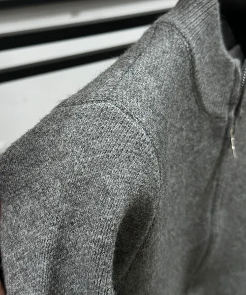 Design Stand-Up Collar Zip-Up Knit Sweater Gray - 14