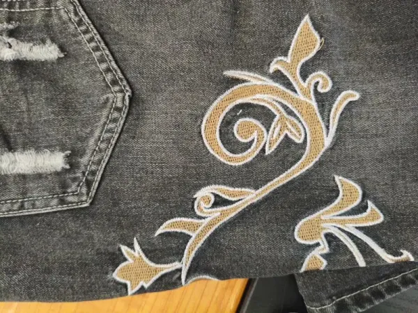 Design Flared Jeans with Embroidered Floral Motif and Chain Detail - 19
