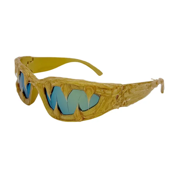 Design Monster Teeth Sunglasses Gold Blue Eyewear - 1