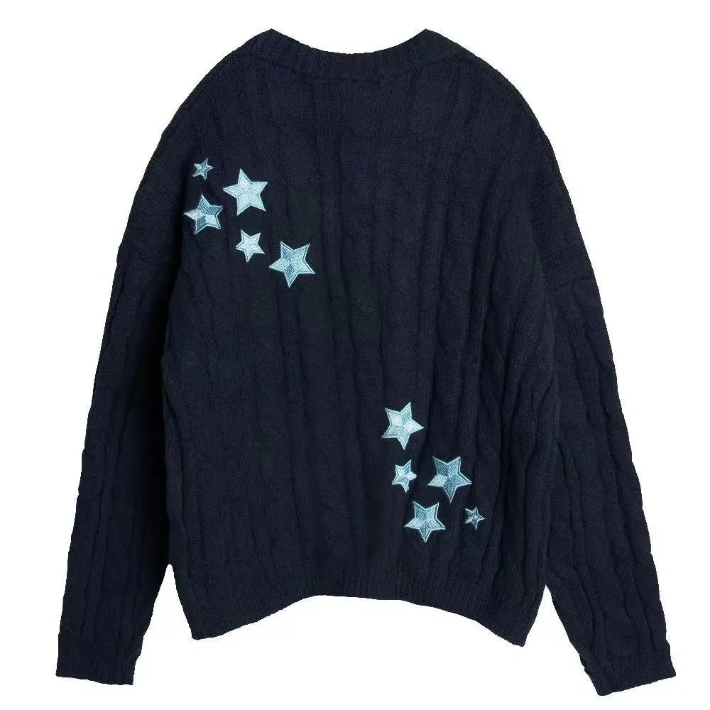 Design Taylor Swift Midnights Star Embroidered Cable Knit Cardigan Black Cardigan - 3