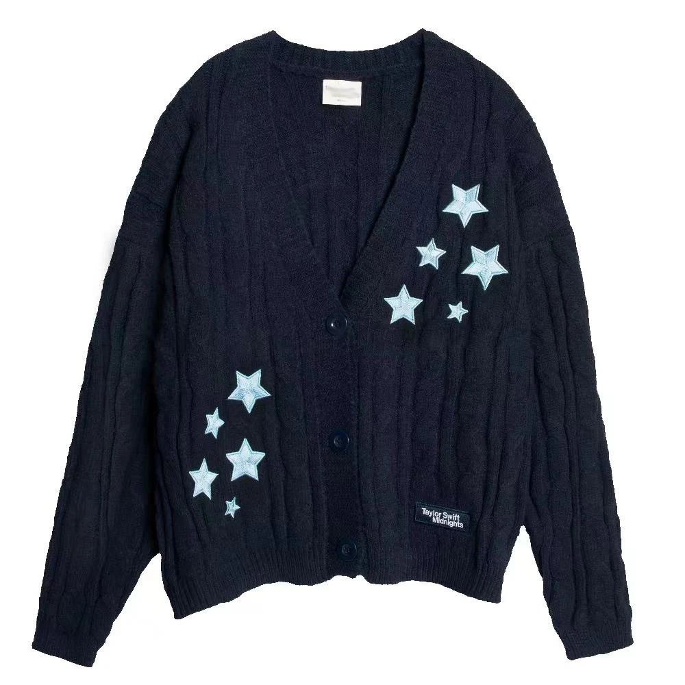 Design Taylor Swift Midnights Star Embroidered Cable Knit Cardigan Black Cardigan - 5