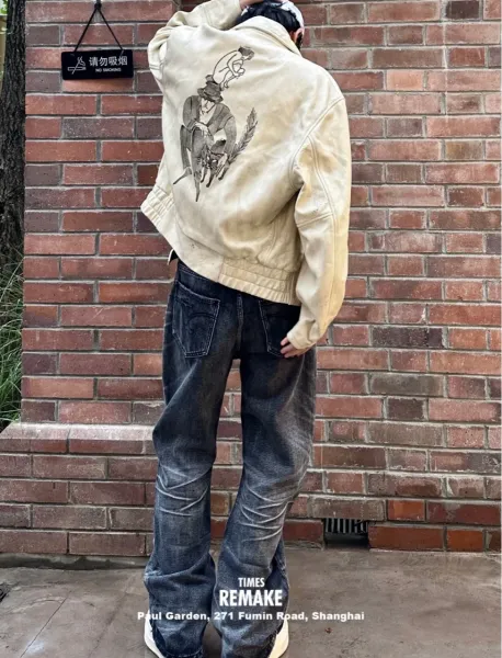 Enfants Riches Déprimés Paint-Splatter Leather Jacket Beige Outerwear - 5