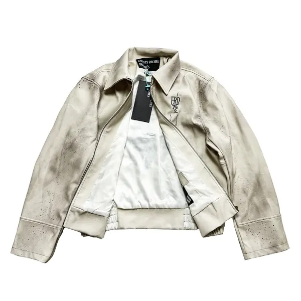 Enfants Riches Déprimés Paint-Splatter Leather Jacket Beige Outerwear - 21