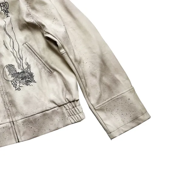 Enfants Riches Déprimés Paint-Splatter Leather Jacket Beige Outerwear - 23