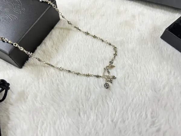 Chrome Hearts Cross Skull Charm Necklace Silver Jewelry - 7