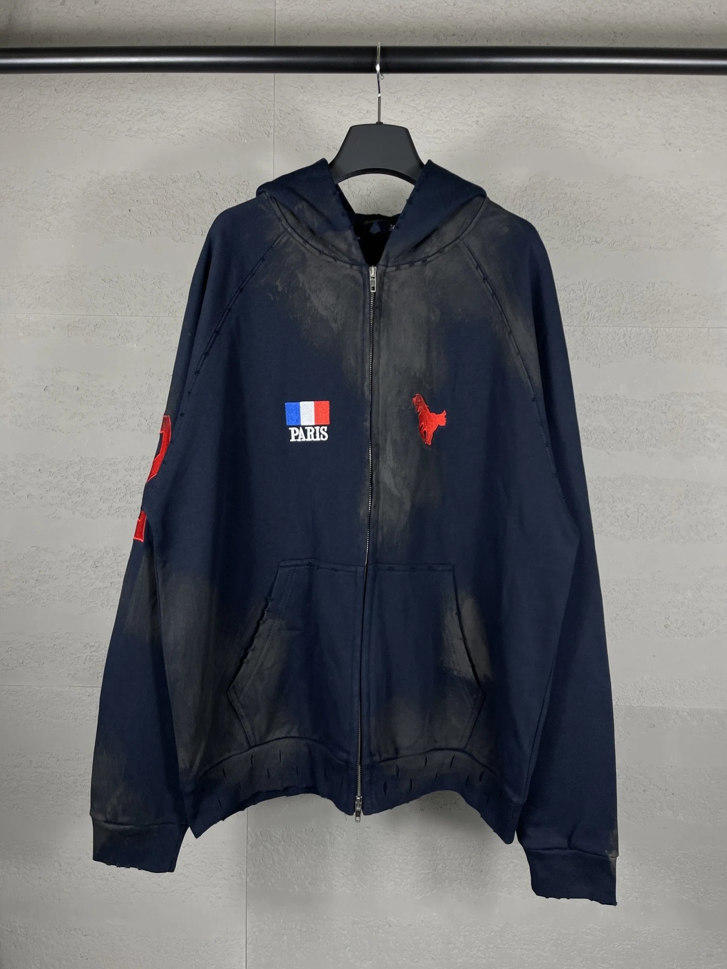 Maison Kitsuné Paris Flag Zip-Up Hoodie Navy