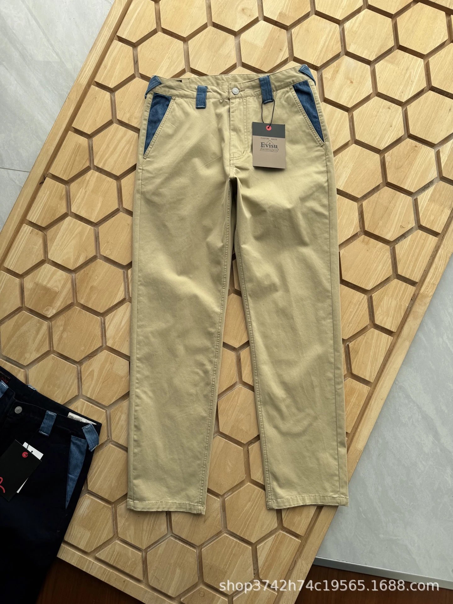 Evisu Custom Made Chino Pants Beige with Denim Accents